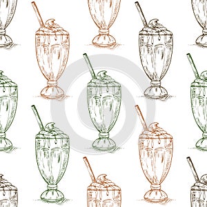 Seamless pattern chocolate milkshake scetch