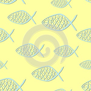 Seamless Pattern with the Christian Fish Symbols