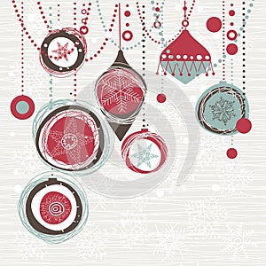 Seamless pattern with Christmas baubles. Vector illustration with Christmas ornaments in retro colors.