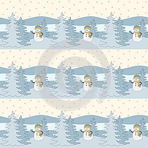 Seamless pattern Christmas cartoon snowman