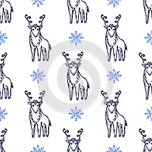 Seamless pattern with Christmas deer isolated on white