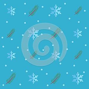 Seamless Pattern with Christmas Flat Icons. Cute vector cartoon Illustration. Snowflake and twig.