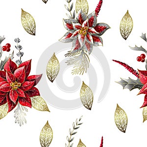 Seamless pattern with Christmas flowers. Vector,