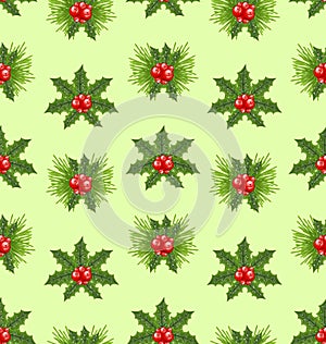 Seamless Pattern Christmas Holly Berry