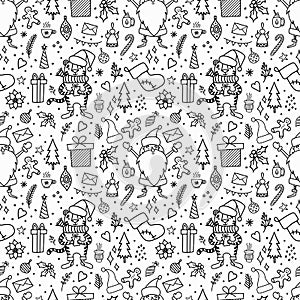 Seamless pattern with Christmas illustrations.