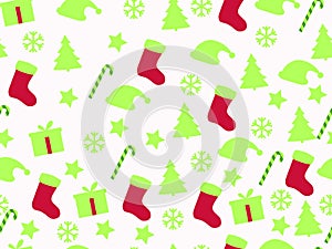 Seamless pattern. Christmas pattern with gift boxes, Christmas trees and stars.