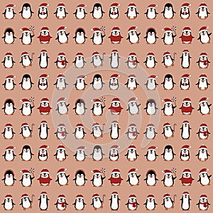 Seamless pattern Christmas penguins