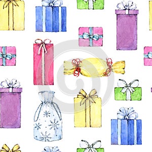Seamless pattern with Christmas presents.