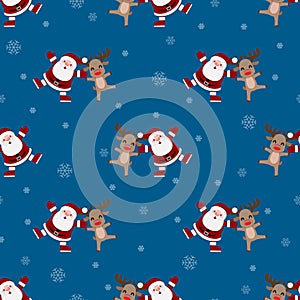 Seamless pattern of Christmas Santa claus and the rudolph reindeer and snowflake repeatable, continuous background for holiday