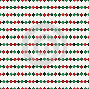 Seamless pattern in Christmas traditional colors with repeated squares. Horizontal lines background. Mosaic wallpaper