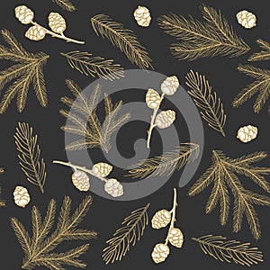 Seamless pattern with Christmas Tree Decorations hand drawn art design vector illustration.