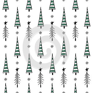 Seamless pattern with Christmas tree. Holidays background. Xmas texture, wrapping paper.