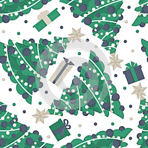Seamless pattern with a Christmas tree. Vector flat illustration