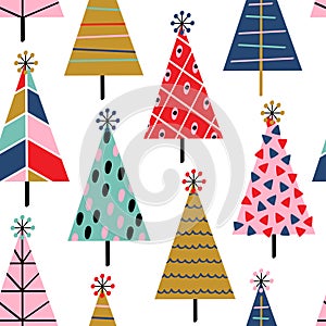 Seamless pattern with christmas trees on white background