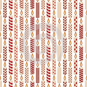 Seamless pattern with Christmas wax candles on white. Simple festive colors.