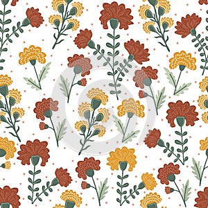 Seamless pattern with chrysanthemum flowers. Autumn design. Modern floral print for fabric, textiles, wrapping paper