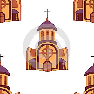 Seamless pattern of church building on white background isolated