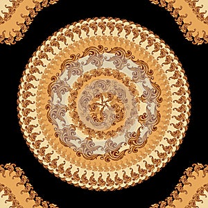 Seamless pattern with circle ornament in brown black