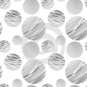 Seamless pattern with circles doodled. Geometrical pattern with set circle in grey pastel endless background hand drawn texture