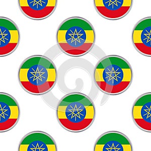 Seamless pattern from the circles with flag of Ethiopia.