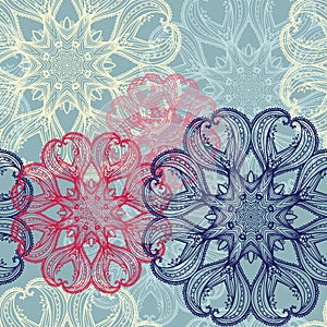 Seamless pattern with circular ornaments like a snowflakes