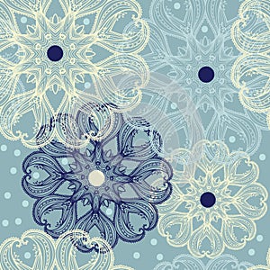 Seamless pattern with circular ornaments like a snowflakes