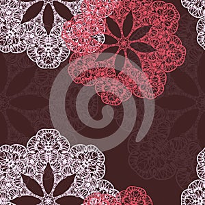 Seamless pattern with circular ornaments like a snowflakes