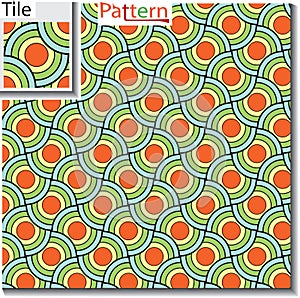 Seamless pattern of circular rings or disks which are overlapped