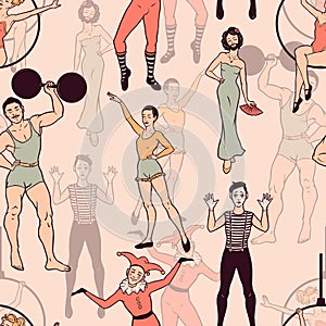 Seamless pattern with circus performers