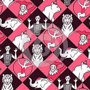 Seamless pattern with circus performers