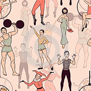 Seamless pattern with circus performers photo