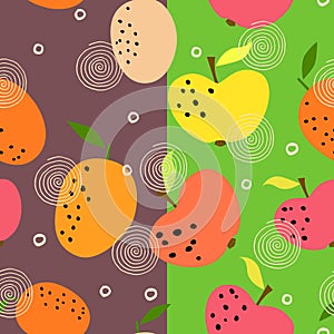 Seamless pattern with citrus fruits collection. Fresh oranges and apples background. Colorful wallpaper vector.