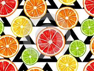 Seamless pattern with citrus fruits slices. Mix of lemon lime grapefruit and orange