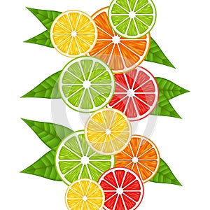 Seamless pattern with citrus fruits slices. Mix of lemon lime grapefruit and orange