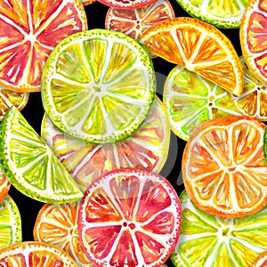 Seamless pattern of citrus slices on a black background