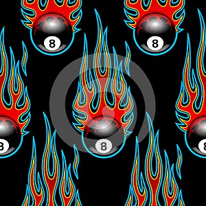 Seamless pattern with classic tribal hotrod muscle car flames an