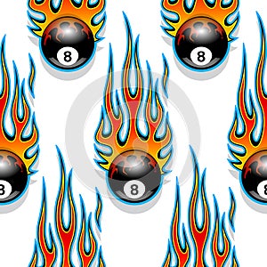 Seamless pattern with classic tribal hotrod muscle car flames an