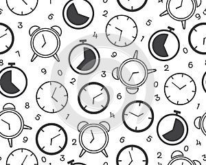 Seamless pattern of clock timer icon with number on white background