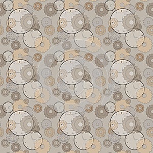 Seamless pattern with clocks and cog wheels