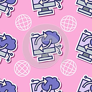 Seamless pattern cloud computing icon