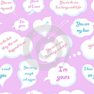 Seamless Pattern of Clouds with Declarations of Love. Vector Ill