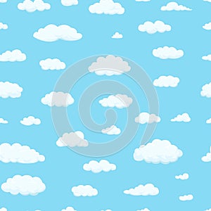 Seamless pattern. Clouds of different shapes in the sky for your web site design, UI, app. Meteorology and atmosphere in