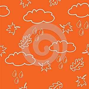 Seamless pattern with clouds and leaves