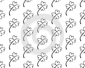 Seamless pattern clover four-leaf line art. St. Patrick s day. Continuous line drawing. Editable line. Hand-drawn symbol
