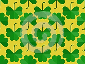Seamless pattern with clover for Saint Patrick`s Day. Green shades of three-leafed clover. Background for advertising products,