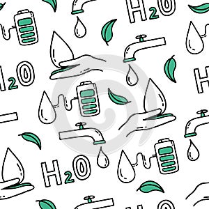 Seamless pattern. Co2 concept of climate change. Recycling. Separation of garbage. Vector isolated doodle