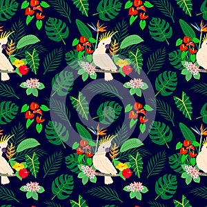 Seamless pattern with Cockatoo parrot