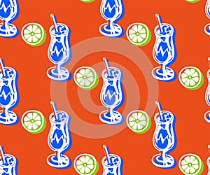 Seamless pattern with Cocktail drinks. Hand drawn ink illustration. Vector pattern. Print for textile, cloth, wallpaper, scrapbook