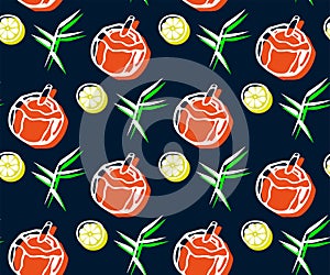 Seamless pattern with Cocktail drinks. Hand drawn ink illustration. Vector pattern. Print for textile, cloth, wallpaper, scrapbook