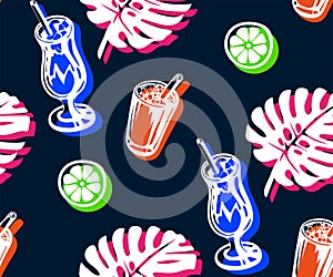 Seamless pattern with Cocktail drinks. Hand drawn ink illustration. Vector pattern. Print for textile, cloth, wallpaper, scrapbook